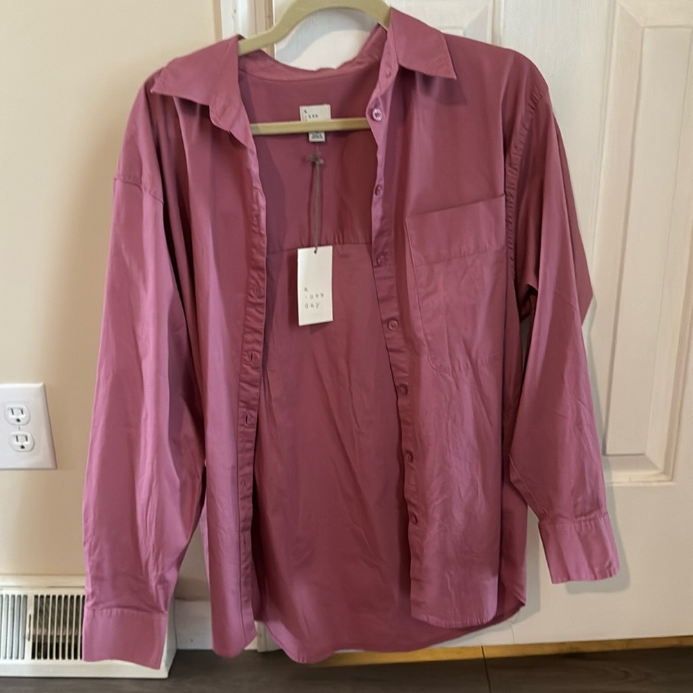 A New Day button up shirt magenta NWT